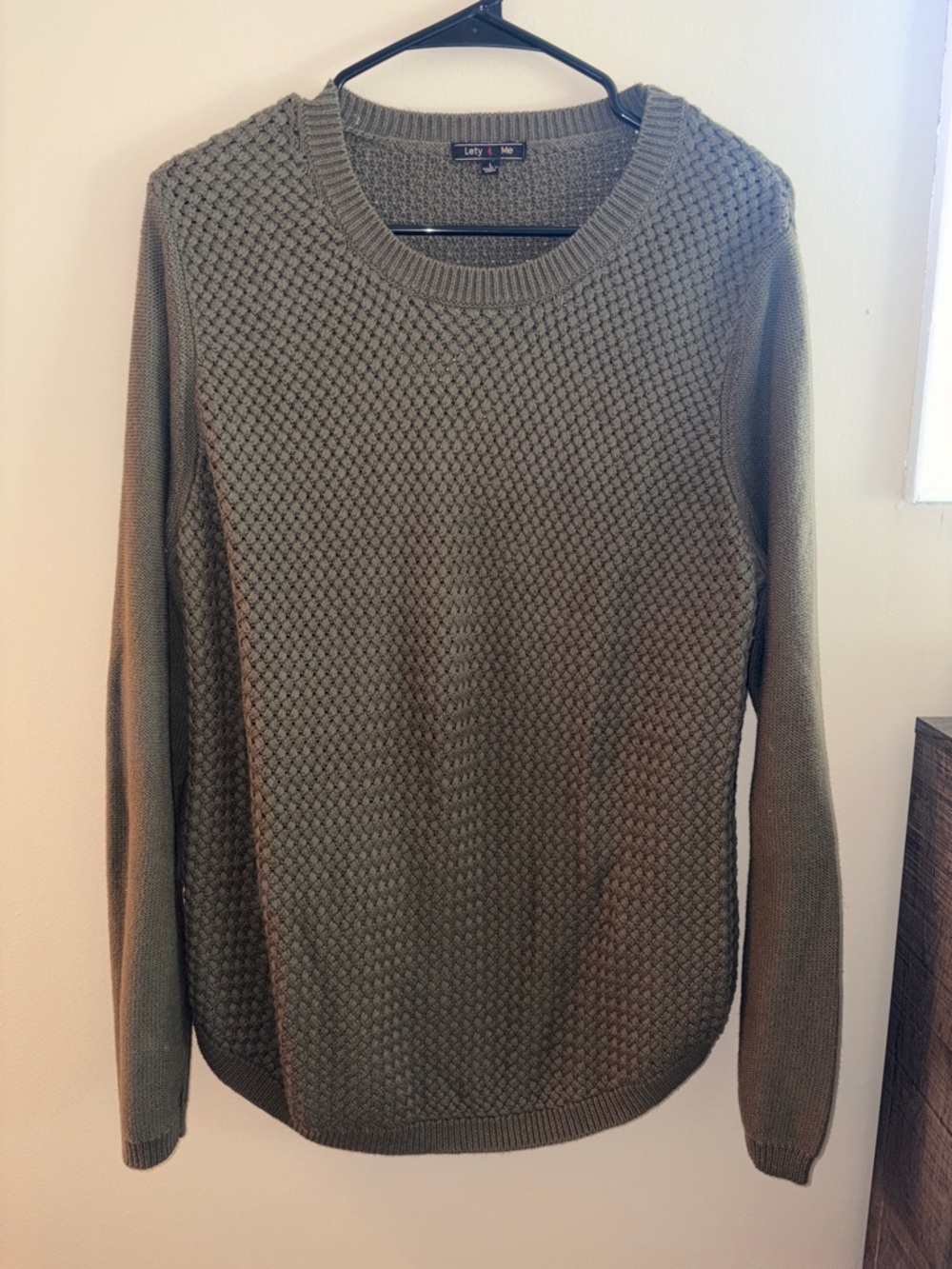 Olive Green Textured Crewneck Sweater